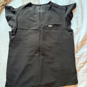 FIGS Flutter Sleeve Scrub Top, Size Large, Black